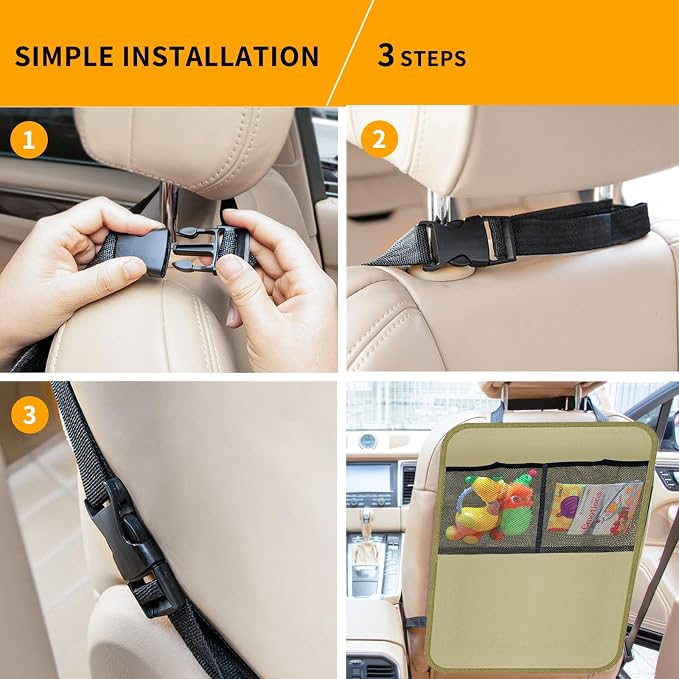 2 Pack Kick Mat Backseat Protector,Back Seat Cover for Kids,Car Seat Back Protectors with 2 Pocket Storage Organizer for Car, SUV, Minivan or Truck Seats (Beige) - Image 7