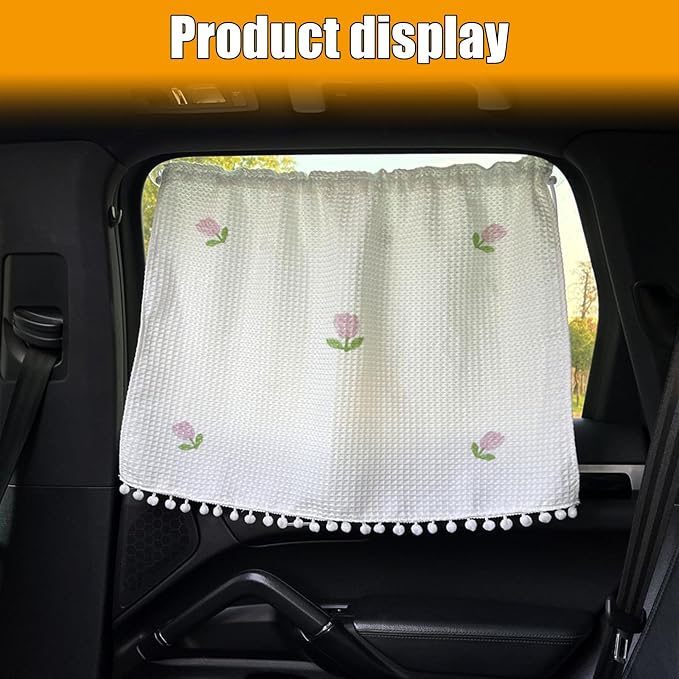 Car Side Window Sun Shade Privacy Curtain for Baby, Five Tulips | Blackout UV Protection Car Window Shades with Suction Cup for Back Seat - Cute Auto Camping Windows Screen Shades - Image 7