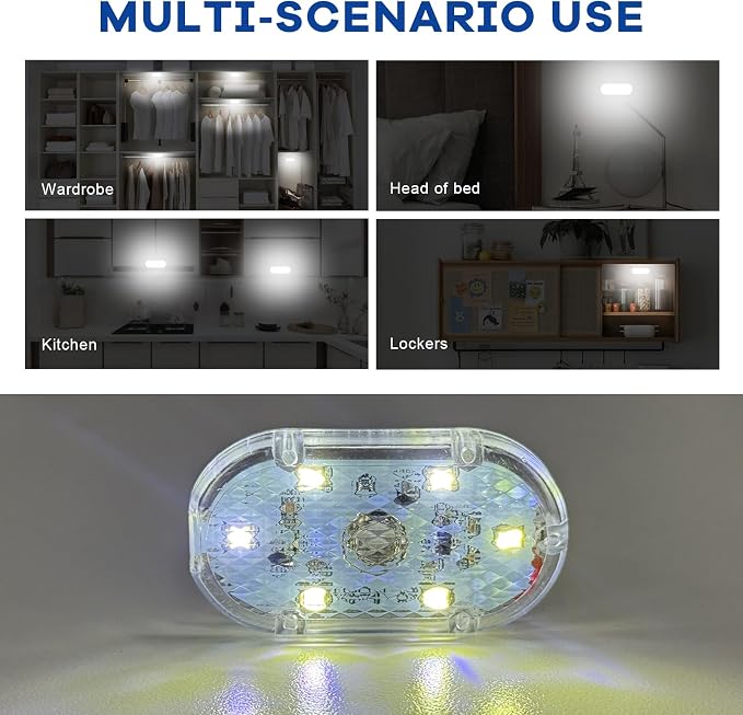 2 PCS Car LED Lights Interior Wireless, Sticky Vehicle Interior Ambient Light with 6 LED Lamp Beads, Portable Reading Light USB Rechargeable Decorative Lamp for Cars (White) - Image 6