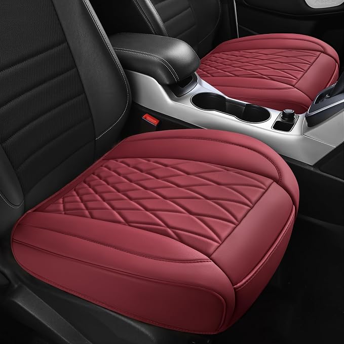 CAR PASS 2 Pack Leather Front Car Seat Covers, Bottom Seat Covers Full Wrapped with Storage Pocket, Anti-Slip Leather Seat Protectors,Waterproof Seat Cushion Pad Universal Fit Cars SUV Truck, Burgundy - Image 9