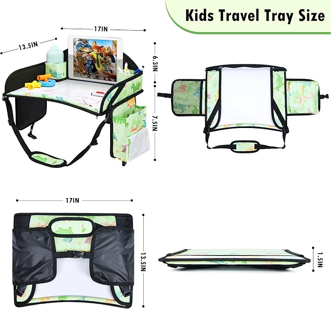 Kids Travel Tray for Toddler Car Seat, Road Trip Activities for Kid | Toddler Car Activities with No-Drop iPad Holder Stand, Roadtrip Essentials with Dry Erase Board & Cooler Cup Holder, 3PC - Image 9