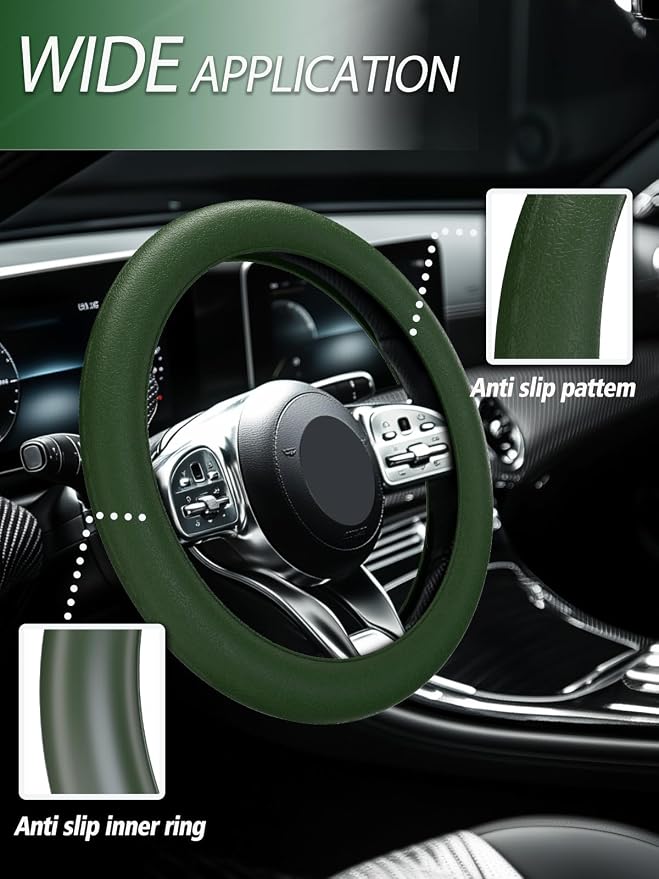 LRITER Car Steering Wheel Cover, Non-Slip Silicone Material, Dark Green | Multiple Color Choices, Universal Auto Parts Steering Wheel Cover, Suitable for Most Cars - Image 6