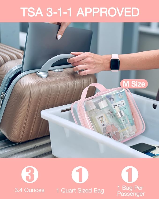 BAGSMART Clear Toiletry Bag with Handle 2-Pack TSA Approved, Pink | Water-resistant Travel Toiletry Bag, Carry On Travel Accessories Bag, Airport Airline Quart Size Bags Women Men, Makeup Bag - Image 6