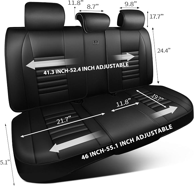 CAR PASS Back Seat Covers, Nappa Leather Rear Seat Bench Cushion Lined Sponge Waterproof Breathable PU Split Back Row Protector Universal Fit for Car Vehicle Sedan SUV Pickup Truck, Back Rear Seats - Image 6