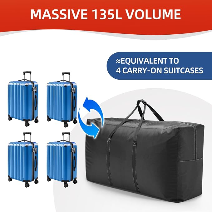 Extra Large travel duffel bag with Strong Handles, Waterproof duffel bag, Durable Zippers, Extra Large Storage Totes for Space Saving and Moving Supplies - Image 9