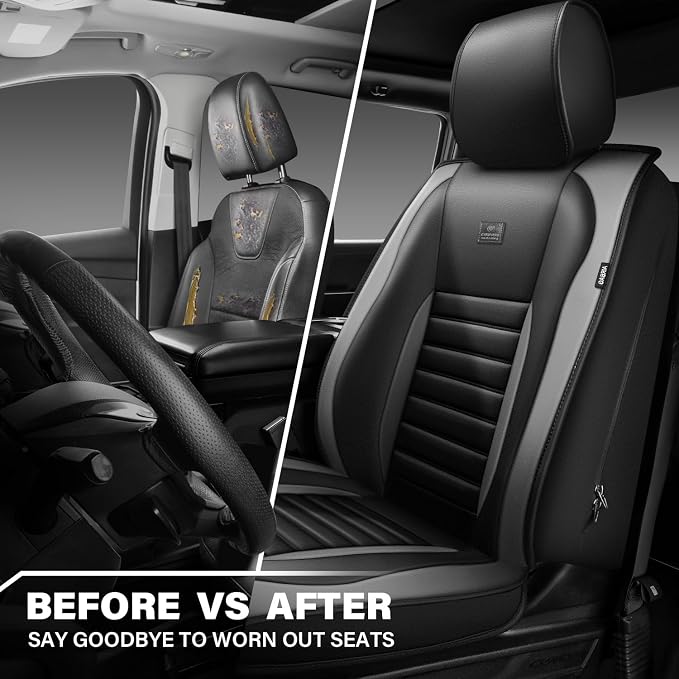 CAR PASS Nappa Leather Car Seat Covers Front Seats, Luxury Seat Protector for Cars, Waterproof Anti-Slip Seat Cushion Armrest Compatible Airbag Universal for SUV Pick-up Truck Automotive, Black Gray - Image 7
