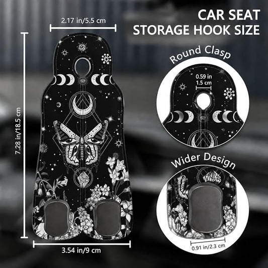 Cute Moon Phase Moth Car Seat Back Storage Headrest Hooks for Purses & Bags – 2PCS PU Leather Dual Metal Hooks, Backseat Organizer Accessories - Image 2