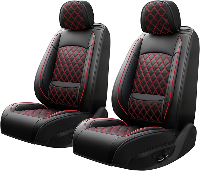 Seat Covers Fit for GMC Sierra 1500/2500/3500 HD 2007-2025,Premium Leather, Waterproof, All-Weather, Airbag Compatible, Breathable, Only 2 Front seat Covers, Redline - Image 8