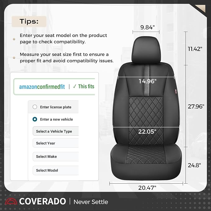 Coverado Car Seat Covers Full Set, Automotive Leather Seat Covers for Car,Universal Fit Front Back Seat Cover, Non-Slip Waterproof Breathable Car Seat Protector - Image 8