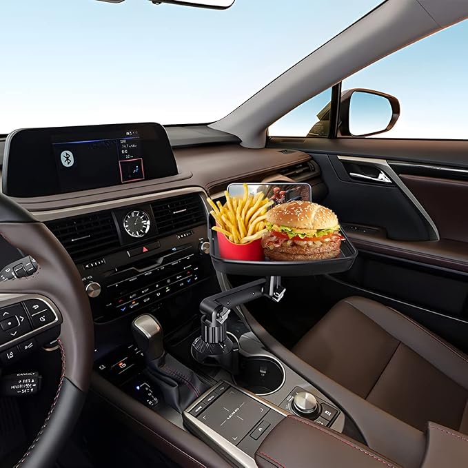 Car Cup Holder Tray Table, Cup Table Holder for Car Drink Holders Tray, 360º Adjustable with Rotating Arm Phone Slot, Non-Slip Stretchable Car Tray for Eating, Cup Table Holder for Car - Image 6
