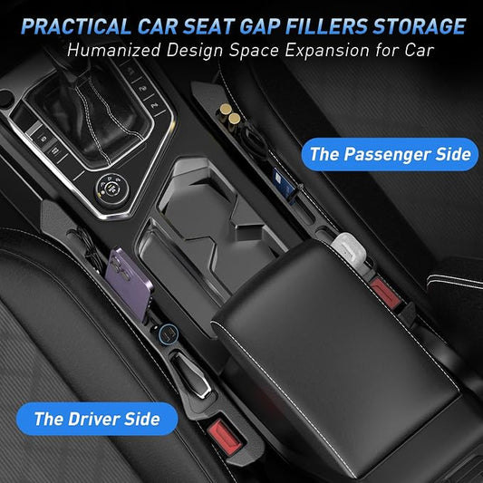 Car Seat Gap Filler 2Pack, Inserts Between Seats Console with Organizer Storage Upgraded Phone Holder Car Side Seat Gap Fillers Cars Front Seats Fill Plug Car Essentials for Vehicle SUV Truck (Black) - Image 2