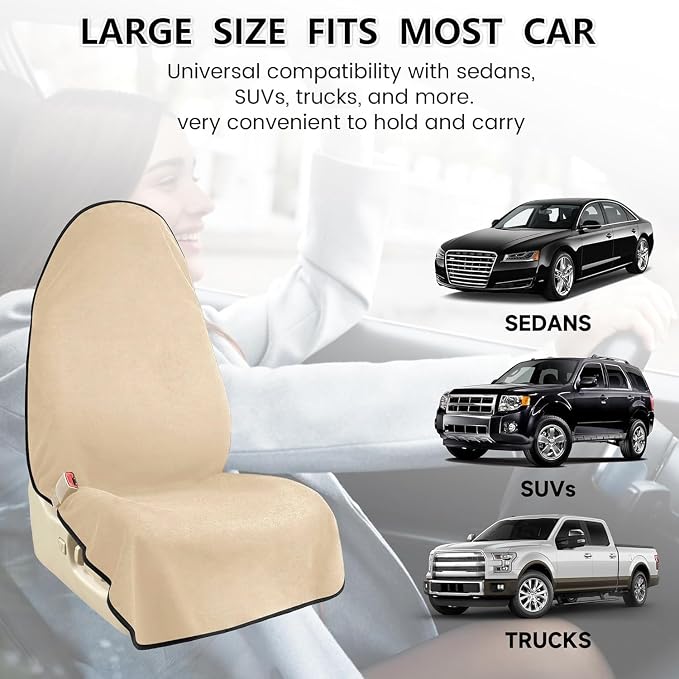 Car Seat Covers 2pcs Beige Waterproof Towel Car Seat Cover Universal Fit for Most Trucks SUV Fitness Athletes Pets Gym and Water Sport - Image 6