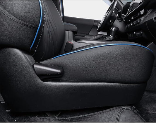 EKR Tacoma Front Seat Covers Custom Fit for Toyota Tacoma 2012 2013 2014 2015 (Regular Seats), Leather Truck Seat Cover for Car - Front Row Only,Faux Leather (Black with Blue Trim) - Image 2
