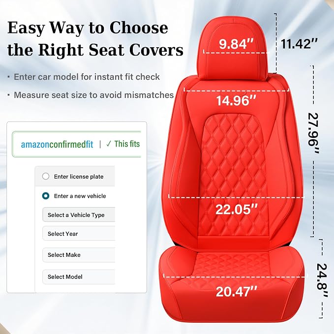 Coverado Front Seat Covers, Waterproof Nappa Leather Stain-Resistant Protectors, Universal Fit for Sedans, SUVs, Trucks, Automotive Car Seat Covers, Waterproof Seat Cushions – Red - Image 7
