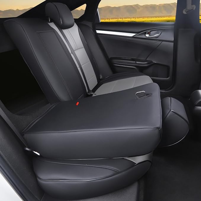 HKZ Custom Fit Civic Seat Covers for Honda Civic Sedan 2016 2017 2018 2019 2020 2021 LX (Not for LX-P)- 5-Seats Leather Full Set,Black+Grey - Image 9