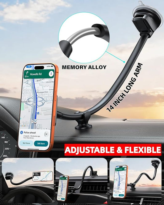 for Magsafe Car Phone Mount 14-Inch Gooseneck Long Arm Extension | Universal Windshield Dashboard Industrial-Strength Suction Cup Car Phone Holder with Strong Magnets (Upgraded for Magsafe) - Image 2