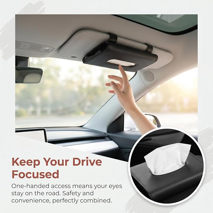 Car Tissue Holder, Visor Tissue Box for Car SUV Truck, Sun Visor Napkin Holder with Metal Clip, PU Leather Auto Interior Accessories (Black) - Image 6