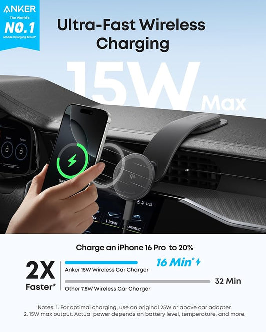 Anker Nano Magnetic 15W Car Charger with Alloy Bracket Wireless | Qi2-Certified 360-Degree Adjustable Mount with Detachable Pad, for iPhone 17 / 16 / 15 / 14 / 13 Series (Adapter Included) - Image 2