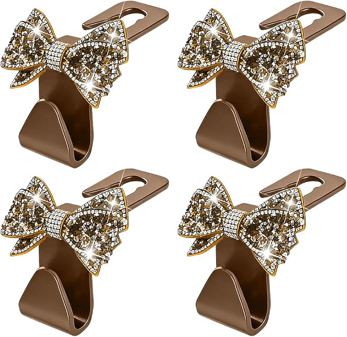 Zpana 4PCS Car Headrest Hook Rhinestone Bow Bag Hanger Gold | PVC construction, rhinestone bow design, compact rear seat storage, fits most cars, SUVs, and trucks, automotive accessories - Image 7