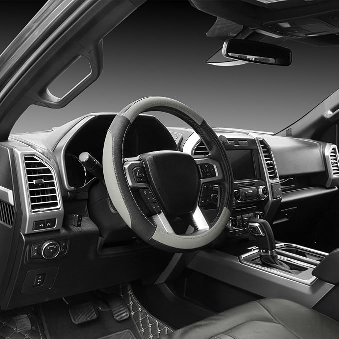SEG Direct Car Steering Wheel Cover for F150 Tundra Range Rover 15.5"-16" | Large Size 39.5-41cm for Car Truck SUV, Microfiber Leather, Anti-Slip Grip, Auto Interior Accessories, Black and Gray - Image 8