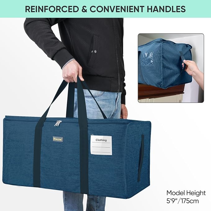 BALEINE Extra Large Storage Tote with Zippers & Carrying Handles, Heavy-Duty Oxford Fabric Moving Bags for Laundry, Space Saving, Storage, Denim Blue - Image 6