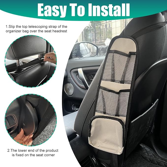 Car Seat Storage Hanging Bag, Car Seat Side Organizer, Multifunctional Cars Mesh Net Pocket, Multi-Pocket Seats Side Storage Interior Accessories Universal for Cars SUV Truck (Ivory White, 1PCS) - Image 7