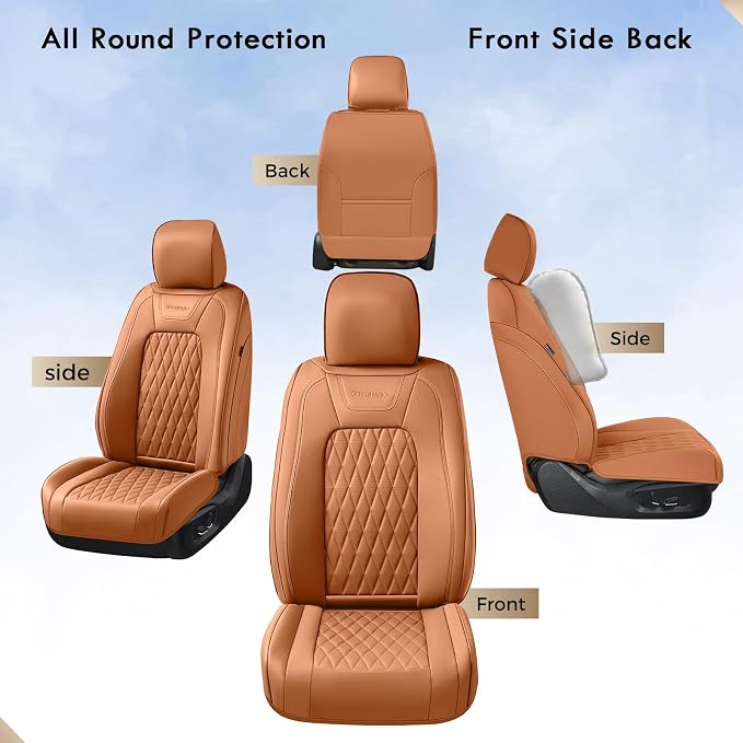 Coverado Premium Leather Front Seat Covers Waterproof Heavy-Duty Protectors Custom Fit for Ford F150 (2015-2026) F250/F350/F450 (2017-2026)-Orange, Stain-Resistant - Image 7