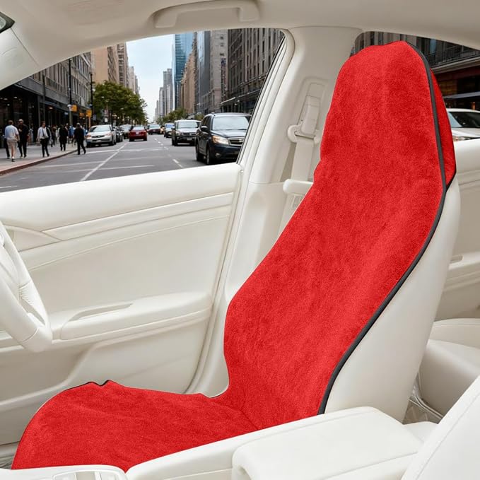 55.12 x 29.53 Inch Terry Cloth Car Seat Cover, Red | absorbent surface, waterproof barrier, granular anti-slip backing, side-free profile, interior accessory - Image 6