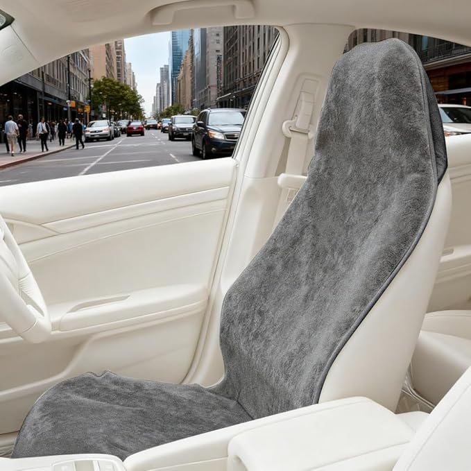 55.12 x 29.53 Inch Terry Cloth Car Seat Cover, Gray | absorbent surface, waterproof barrier, granular anti-slip backing, side-free profile, interior accessory - Image 6