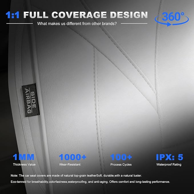 AOMSAZTO Seat Cover for Tesla Model Y 2020-2025 Not for Juniper/Performance | 4-Pieces Set with Seatbelt Cover,Steering Wheel Covers, Headrests,5 Seats Faux Leather Waterproof,Airbag Compatible-White - Image 9