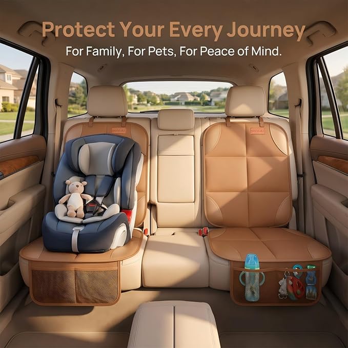 SMART ELF Car Seat Protector 2-Pack, Thick Padding Cushion (Dark Brown) | Baby and Pets for Child Car Seat with Thicily Padded and Non-Slip Backing Mesh Pockets, Universal Size - Sedan SUV Truck - Image 8