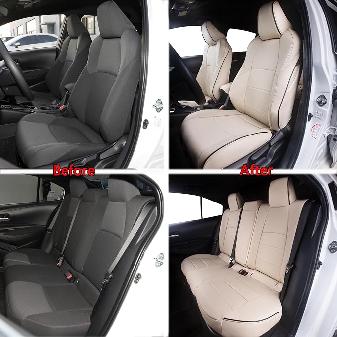 HKZ Corolla Seat Covers Custom Fit for Toyota Corolla 2020 2021 2022 Hybird LE & 2023 2024 2025 2026 Hybrid XLE Leather Car Seat Cover, 5 Seats Full Set (Beige) - Image 5
