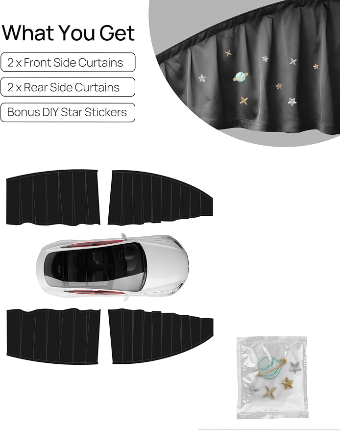 TPARTS Side Window Sun Shade Curtains for Tesla Model 3 2026-2018 AllModels | 4-piece blackout sun shades provide privacy and heat protection while fitting front and rear side windows for Tesla Model 3 - Image 8