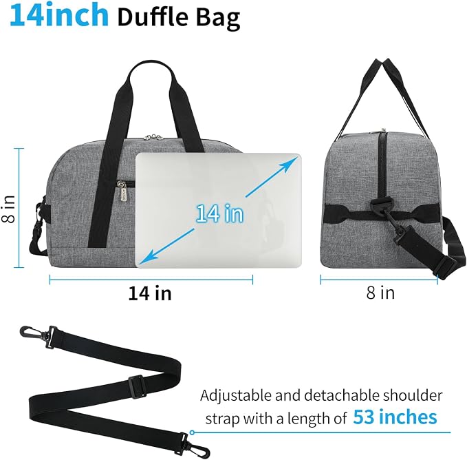 Apenze Small Gym Bag 14 inch lightweight Carry On Mini Duffel Bag for Travel Sport - light Grey - Image 7
