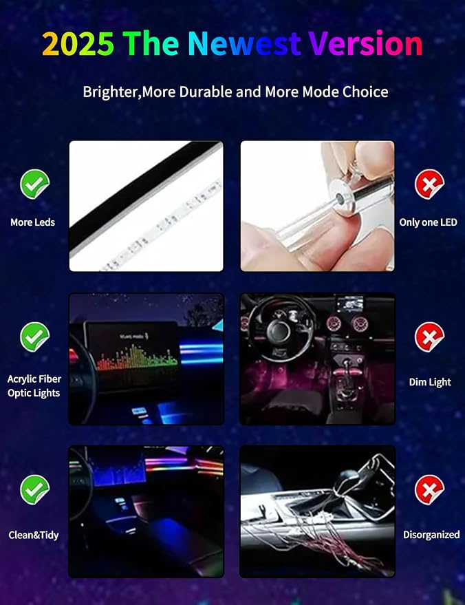 Interior Car Strip Lights Acrylic Car Decorative Lights with APP Control Multicolor Internal Lighting Kit Music&DIY Function Ambient Fiber Optic Strip LEDs Valentine’s Day's for Truck - Image 6