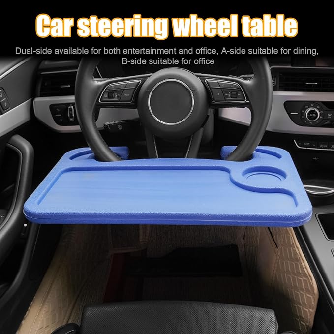 Dickno Car Steering Wheel Desk, Multipurpose Auto Steering Wheel Tray with Drink Holder, Steering Wheel Food Tray for Eating, Universal Vehicle Travel Accessories for Constant Travelers (Blue) - Image 6