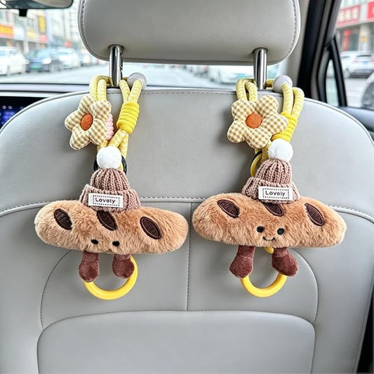 2 Pack Cute Car Headrest Hooks 360° Rotating Adjustable Length, Seat Decorative Hanger for Handbags Shopping Bags(Bread A) - Image 2