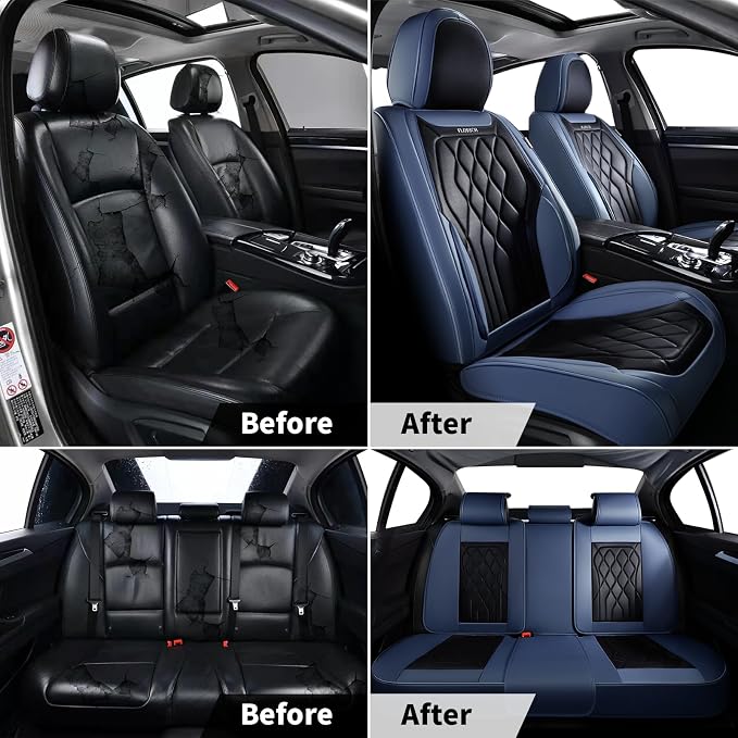 FLORICH Universal Seat Covers for Cars Full Set, Automotive Seat Covers, Waterproof Leather Car Seat Protector Fit for Most Sedans SUV Pick-up Truck- Blue&Black - Image 8
