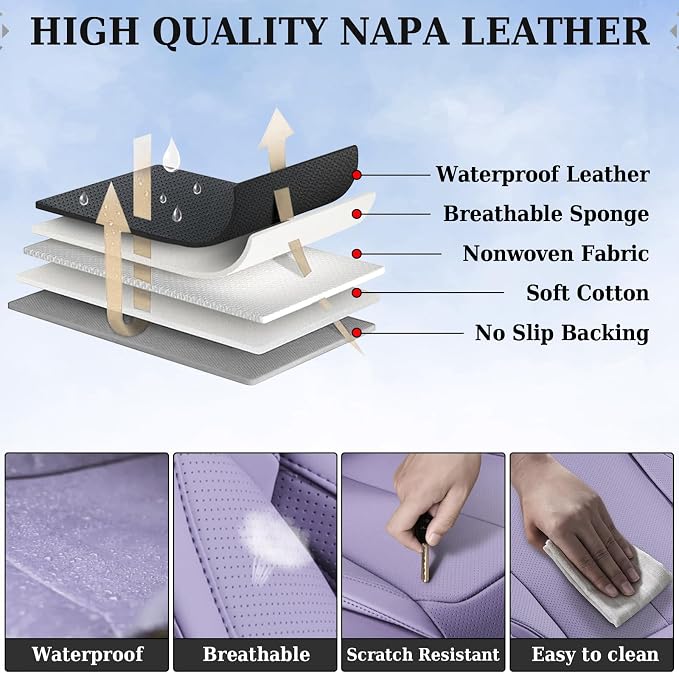 Coverado Car Seat Covers, Seat Covers for Cars, Waterproof Leather Auto Seat Protectors, Leather Car Seat Cushion, Car Interiors Accessories Universal Fit for Most Cars - Image 8