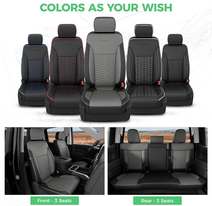 RIDEPOSH Custom Leather Seat Covers for Silverado/Sierra 1500 2019-2026 | Only Crew Cab, Fits 2500/3500HD 2020-2026, Jump Seat Cover(armrest storage only), Protective, Scratch-resistant, Easy-clean - Image 9