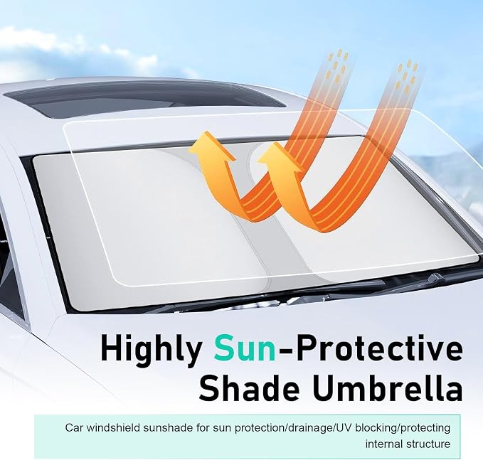 Car Windshield Sun Shade Umbrella, Sun Protection & Heat Insulation Shield with Top Opening, Foldable Quick Setup & Storage Front Window Cover, Reflecting Visor for Most Vehicles (Silver) - Image 6