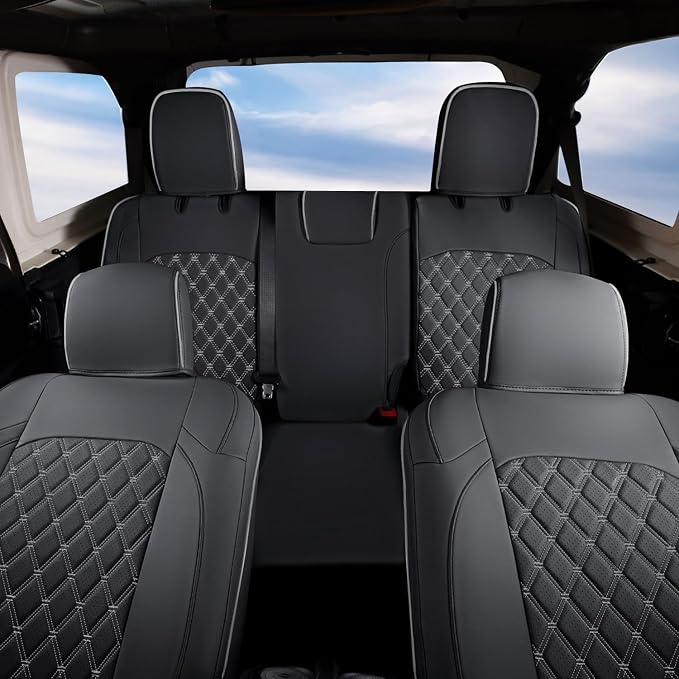 GIANT PANDA Wrangler JL Seat Covers Custom Fit for Jeep Wrangler,Premium Waterproof Faux Leather, 2018 2019 2020 2021 2022 2023 2024 2025 2026 JL 4 Door Without Rear Cup Holder Full Set (Black&Gray) - Image 9