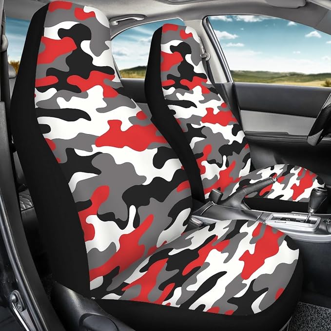 Red and Gray Camoflag Seat Covers for Cars Front Seat, Two Pack Front Seat Covers Car Seat Protectors for Women Men Automotive Interior Covers Universal fit SUV Truck Van Sedans - Image 8