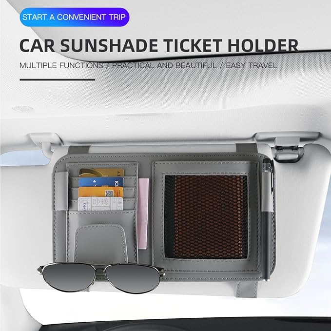 Leather Sun Visor Organizer for Truck, Sunglasses Holder, Cards Sleeve Pockets Organizer, Visor Document Holder for Registration License, Drving License, Insurance, Cards, Pen, Key - Image 9