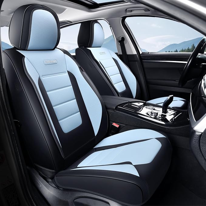 Coverado Car Seat Covers Full Set, Nappa Leather Seat Covers for Cars, Car Seat Protector Car Seat Cushion, Front and Back Seat Protectors Cushions Universal Fit for Most Cars (Black&Light Blue) - Image 9