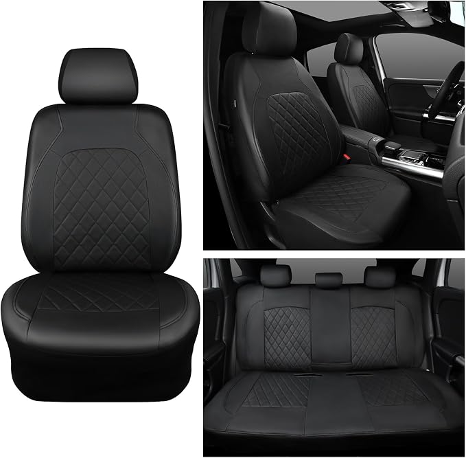 Universal Deluxe Pu Luxury Vinyl Faux Leather Car Seat Covers Full Set, Airbag Compatible, Breathable, Fit for Cars, Trucks, SUV (All Black) - Image 9