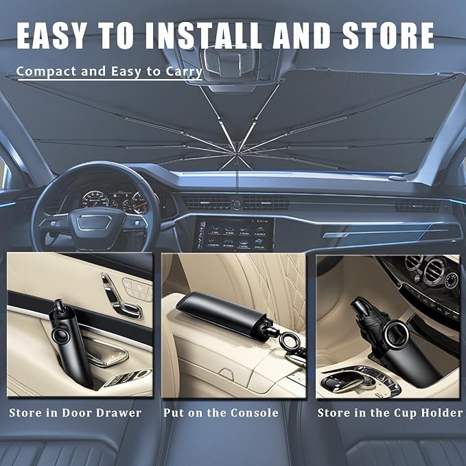 JDDRY Front Windshield Sun Shade with Pull Cord, Umbrella Sun Shade for Windshield, 2024 Car Umbrella Front Sun Shades Cover for Pickup/Large SUV/Truck/Minivan (150x82cm) - Image 7