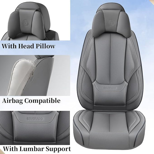 Coverado Car Seat Covers, Seat Covers for Cars, Waterproof Leather Auto Seat Protectors, Leather Car Seat Cushion, Car Interiors Accessories Universal Fit for Most Cars - Image 2