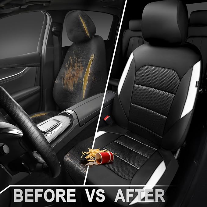 CAR PASS Memory Foam Car Seat Covers,Air Cool Mesh Thick Seat Covers Front Seats,White Leather Seat Covers for Car,Universal Automotive Comfort for Most Cars,SUV,Trucks,Airbag Compatible,Black White - Image 6