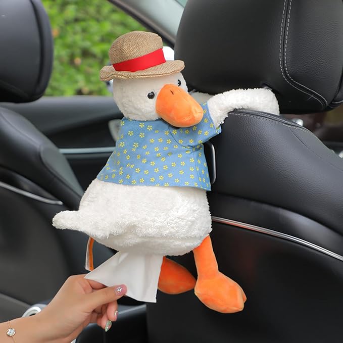 DULRLLY Plush Duck Car Tissue Holder - Animal-themed Cute Duck Butt Tissue Dispenser - White - Image 9